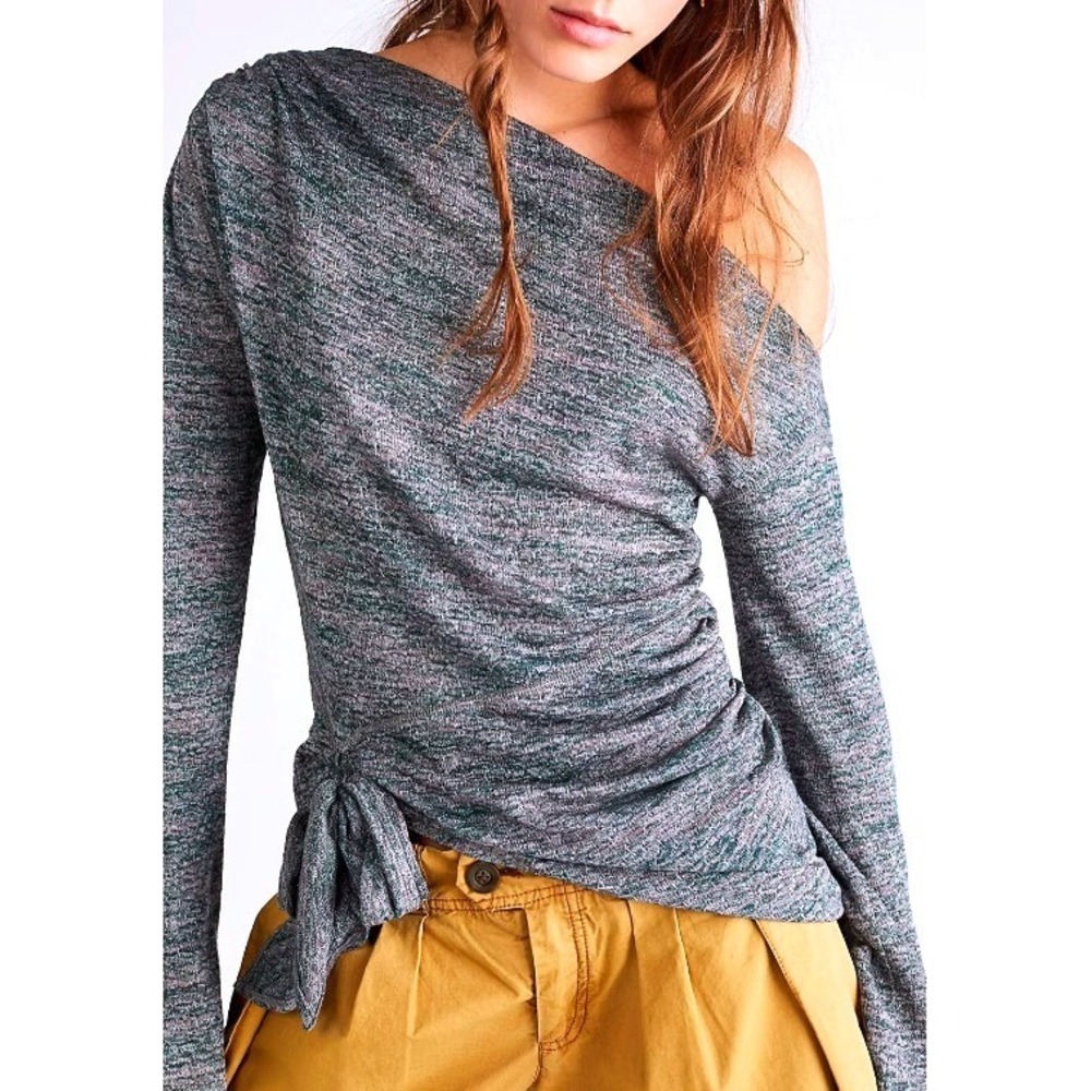 Free People Women's Golden Hour Top Heathered Green Pink Size S Peplum EUC